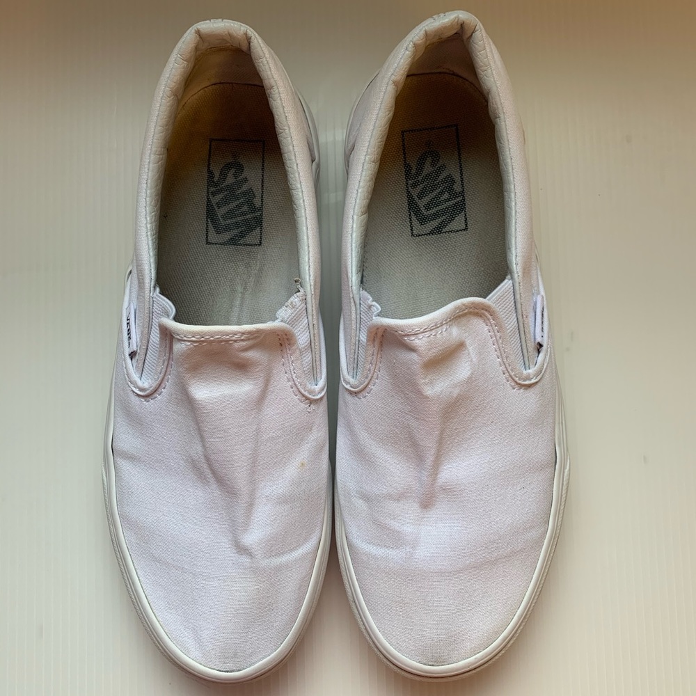 GENTLY USED WHITE SLIP ON VANS